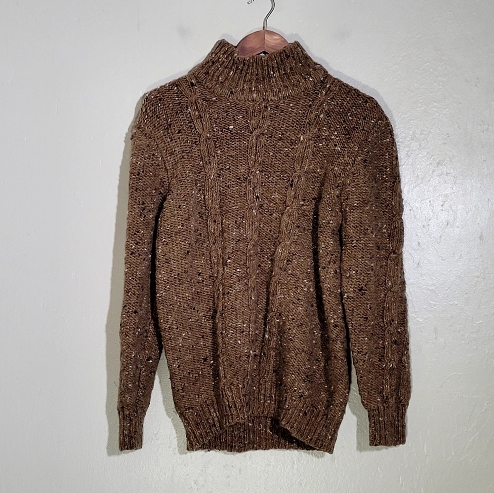 Brown Cable-Knit Turtleneck Sweater